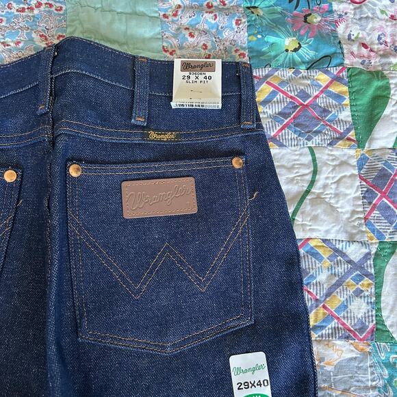Vintage 90s DEADSTOCK Wrangler USA Dark Denim Slim Fit Extra Long Leg 28 x 40 - Picture 6 of 7